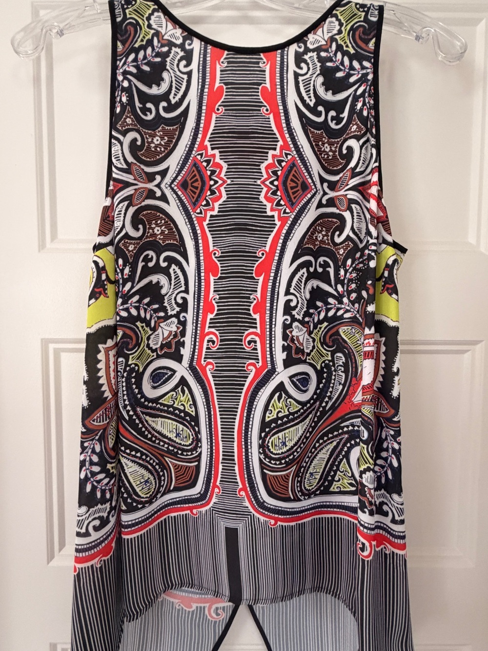 Clover Canyon Black Tank with Red, Yellow & White Paisley Print